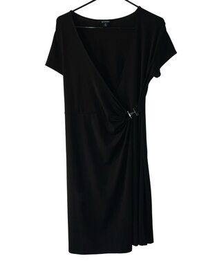 George Black Faux-Wrap Midi Dress with Side Buckle Detail
